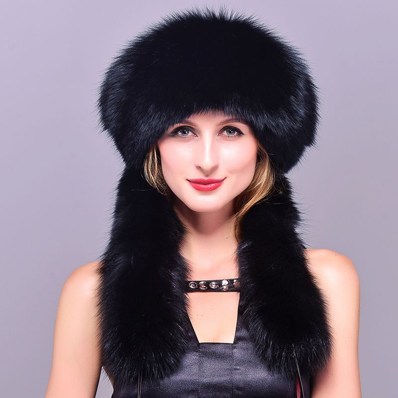B040-1 2015 High quality elegant fox fur hat genuine leather millinery winter